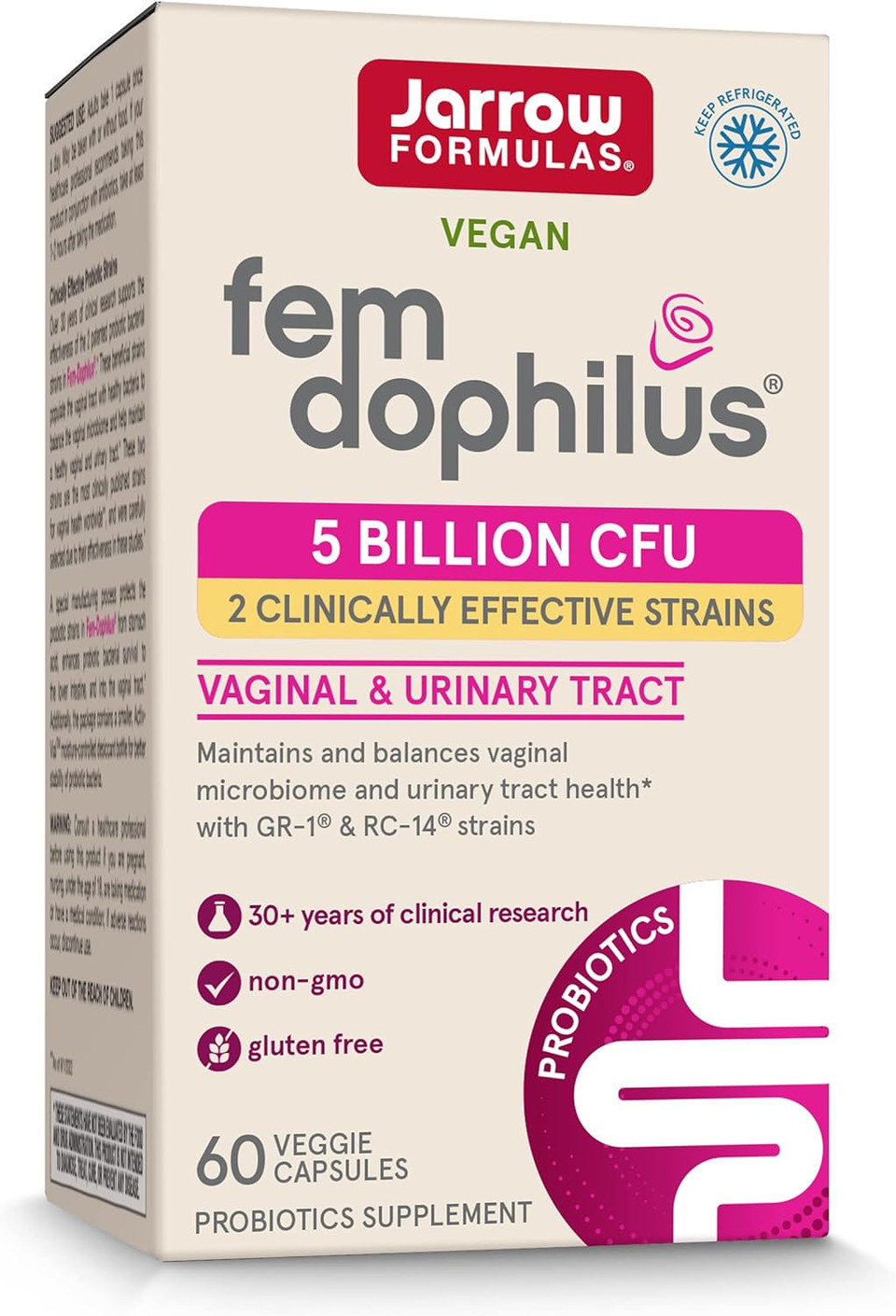 Jarrow Formulas Fem-Dophilus - 5 Billion Organisms Per Serving - 60 Veggie Capsules - Womenã¢ÂS Probiotic - Urinary Tract Health - Up To 60 Servings