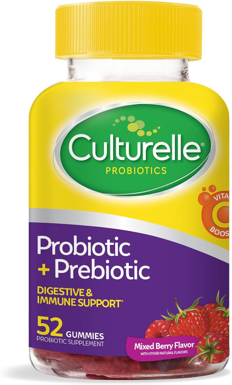 Culturelle Daily Probiotic Gummies For Women & Men, Berry Flavor, 52 Count, Naturally-Sourced Daily Probiotic + Prebiotic For Digestive Health, Non-Gmo & Vegan