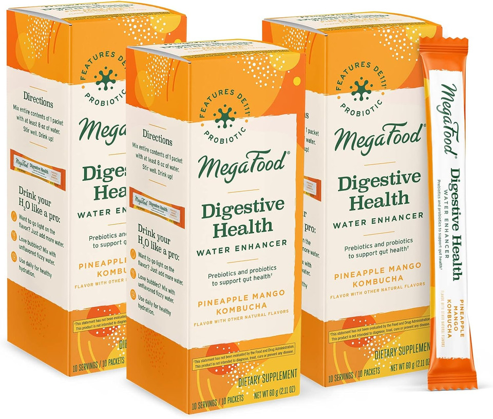 Megafood Kombucha Powder - Probiotics For Digestive Health - Water Enhancer - Prebiotics And Probiotics For Women & Men - Support Gut Health - 2 Billion Cfu - Pineapple Mango - 10 Count (Pack Of 3)10 Count (Pack Of 3)
