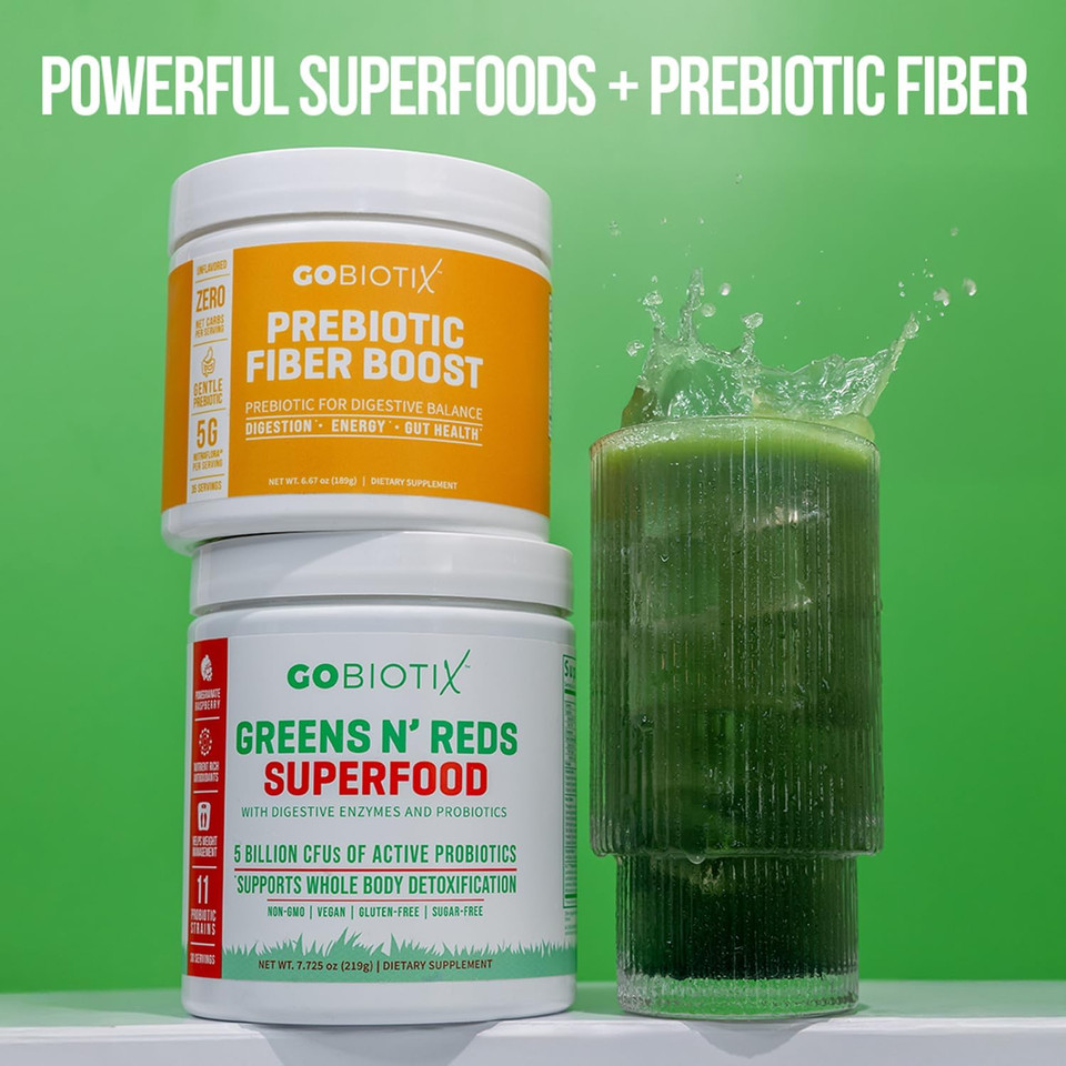 Gobiotix Bundle Prebiotic Fiber Supplement + Super Greens Powder N' Super Reds Powder