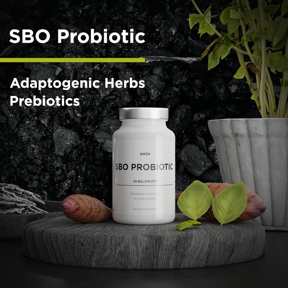 Amen Probiotics Supplement, Sbo Probiotic And Organic Prebiotics, 50 Billion Cfus, Shelf Stable, No Refrigeration Required, Flora Daily Probiotic Formula For Women & Men, Vegan & Non-Gmo, 60 Capsules