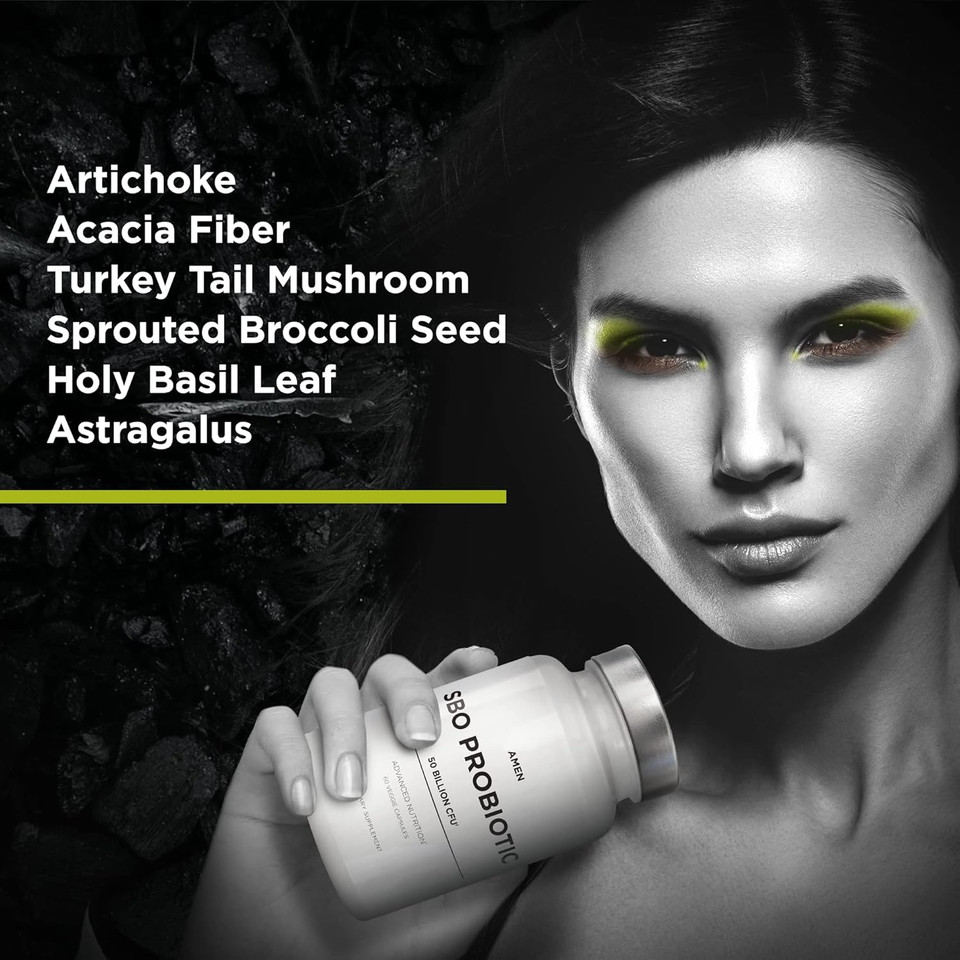 Amen Probiotics Supplement, Sbo Probiotic And Organic Prebiotics, 50 Billion Cfus, Shelf Stable, No Refrigeration Required, Flora Daily Probiotic Formula For Women & Men, Vegan & Non-Gmo, 60 Capsules