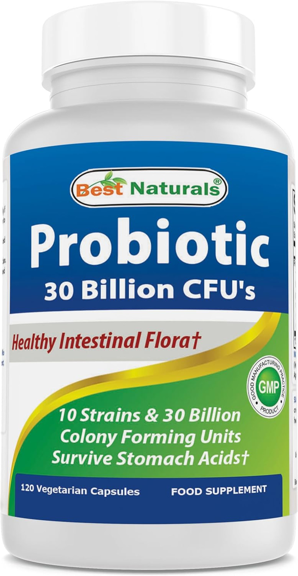 Best Naturals Probiotic 10 Strains & 30 Billion Cfu Intestinal Flora, 120 Veggie Capsules - Shelf Stable Probiotic (4146365)