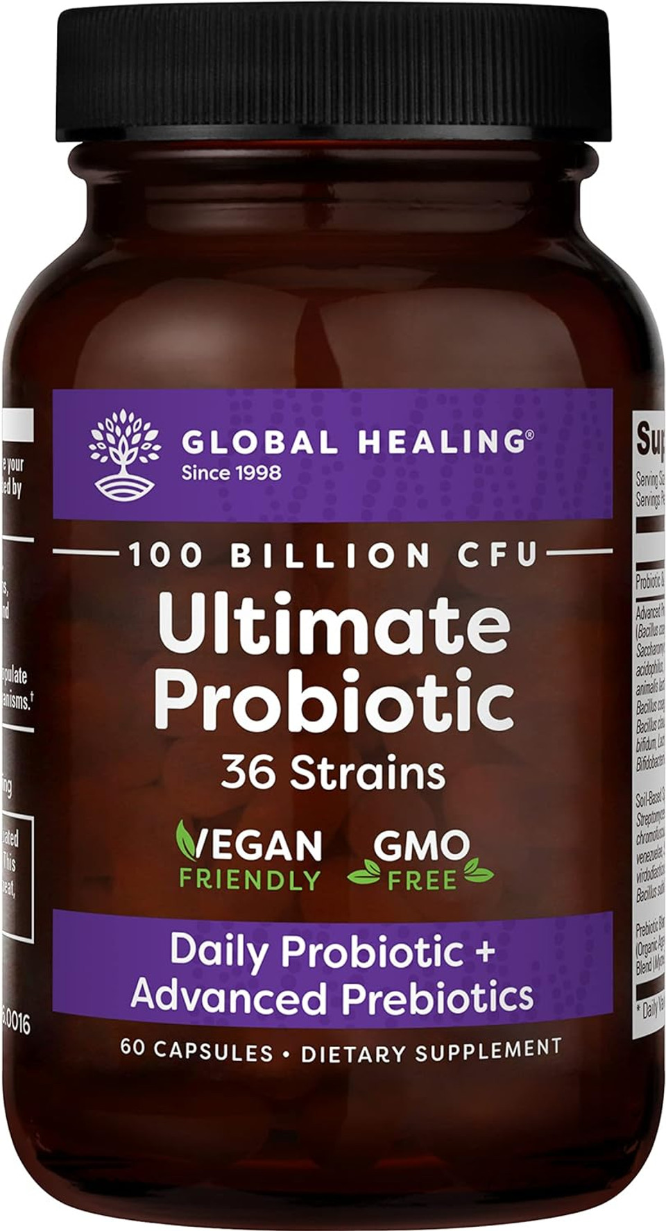 Global Healing Ultimate Probiotic Blend Supplement (Floratrex) With Prebiotics For Healthy Digestion, Digestive Tract, And Immune System, Men & Women, 100 Billion Cfu, 36 Strains (60 Capsules)