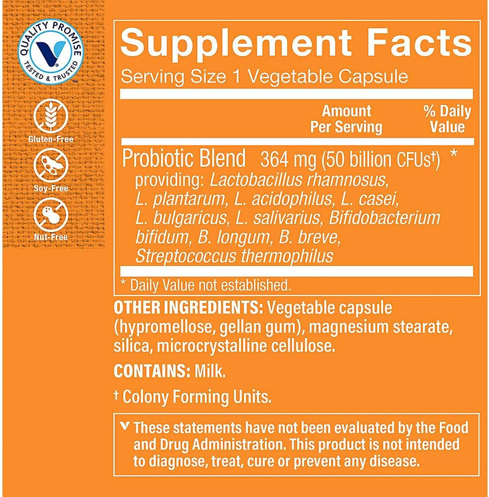 The Vitamin Shoppe Women's Probiotic Delayed Release 50 Billion - with 10 Probiotic Strains to Support Digestive, Immune & Vaginal Health or Yeast Imbalance - Shelf Stable (60 Veggie Caps)60 Count (Pack of 1)