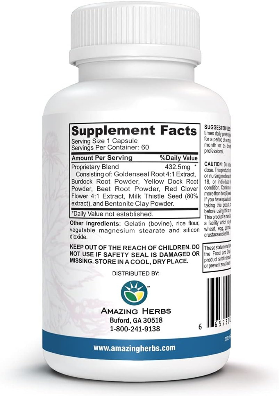 Amazing Herbs Detox/Flush Blood Purifier - All Natural Detoxifying Supplement Made With 7 Powerful Cleansing & Purifying Agents - 60 Count