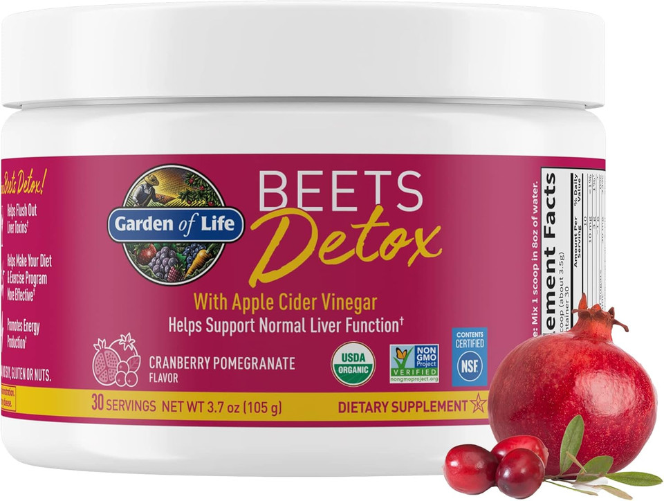 Garden Of Life Organic Beet Root Powder With Antioxidants, Vitamin C, Probiotics & Apple Cider Vinegar For Digestive & Liver Health  Beets Detox  Vegan, Non Gmo, Cranberry Pomegranate, 30 Servings