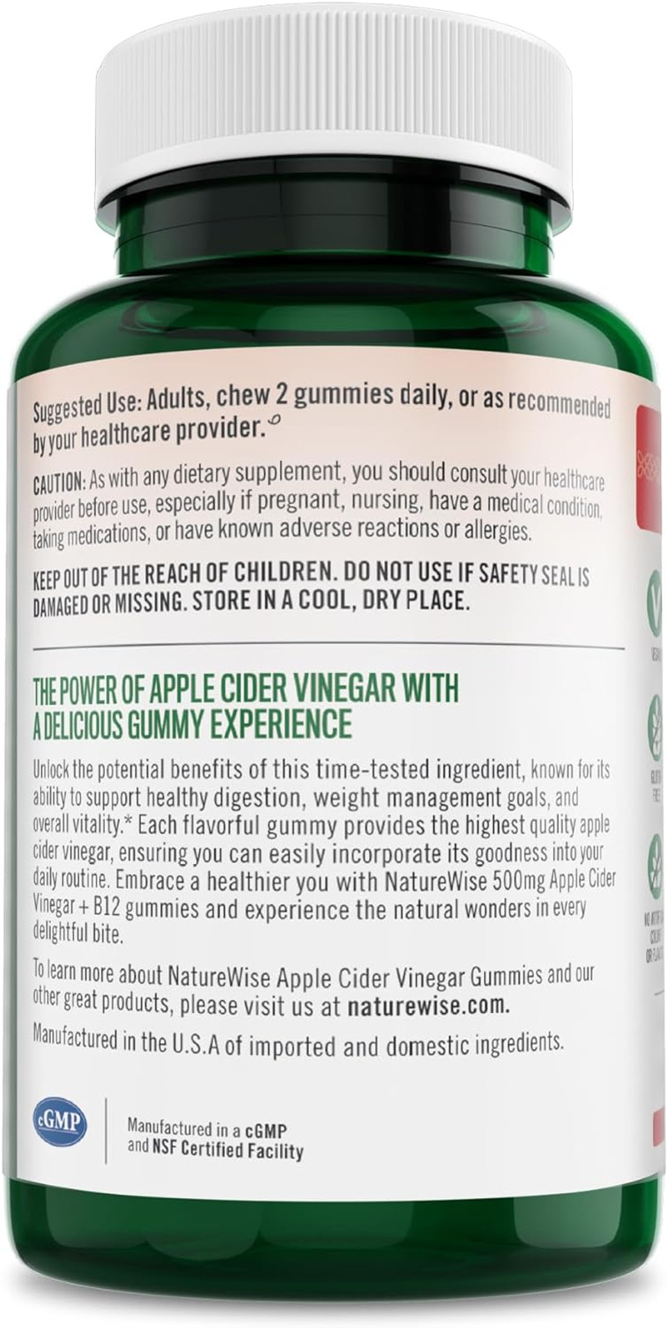 Naturewise Apple Cider Vinegar Gummies | Digestive Support, Aids In Weight Management Goals, And Potential Heart Health Support 90 Gummies90 Count (Pack Of 1)