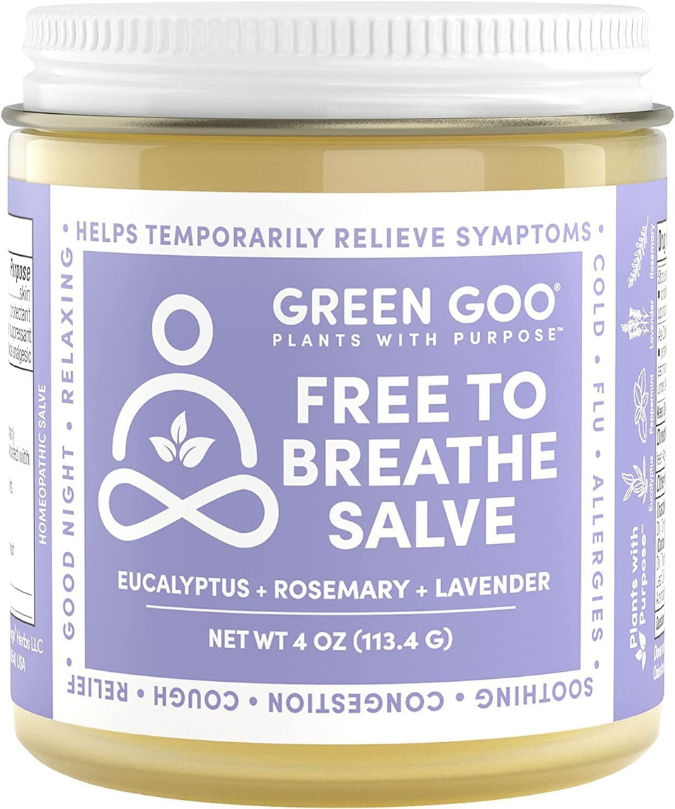 Green Goo Free To Breathe Natural Decongestant, Chest Rub Cream For Relief From Congestion & Difficulty Breathing, Promotes Restful Sleep, 4 Oz