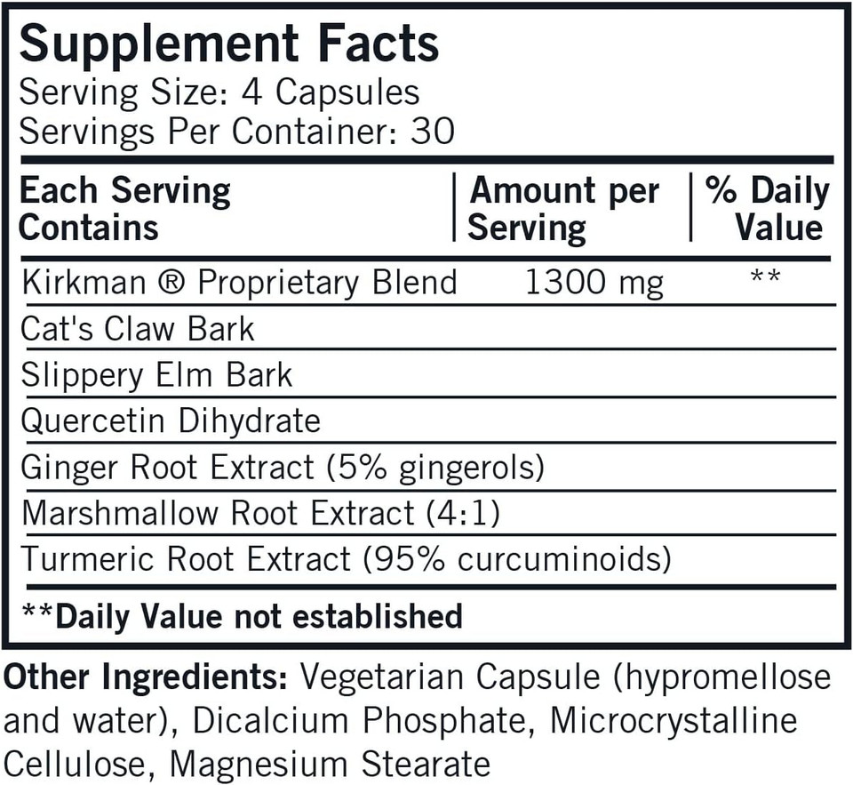 Kirkman Gastromune Allergy Support - Hypoallergenic-120 Vegetarian Capsules Gluten/Casein Free