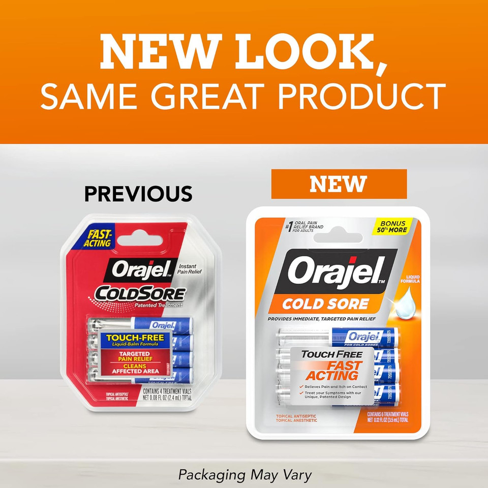 Orajel Touch Free Cold Sore Treatment .12Oz, Liquid Formula, Provides Immediate & Targeted Pain Relief, Bonus Size, 6 Applicators0.02 Fl Oz (Pack Of 6)