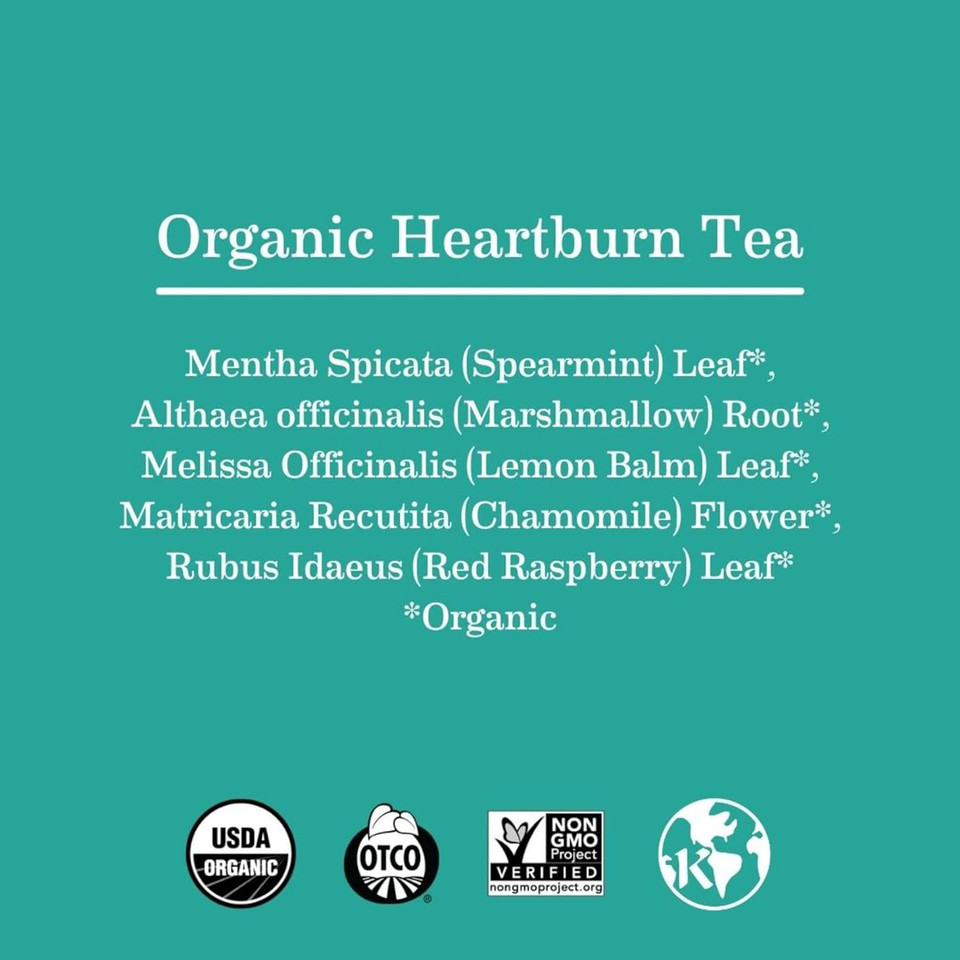 Earth Mama Organic Heartburn Tea | Pregnancy-Safe Soothing Herbal Blend with Marshmallow Root, Lemon Balm & Chamomile, 16 Teabags Per Box (2-Pack)