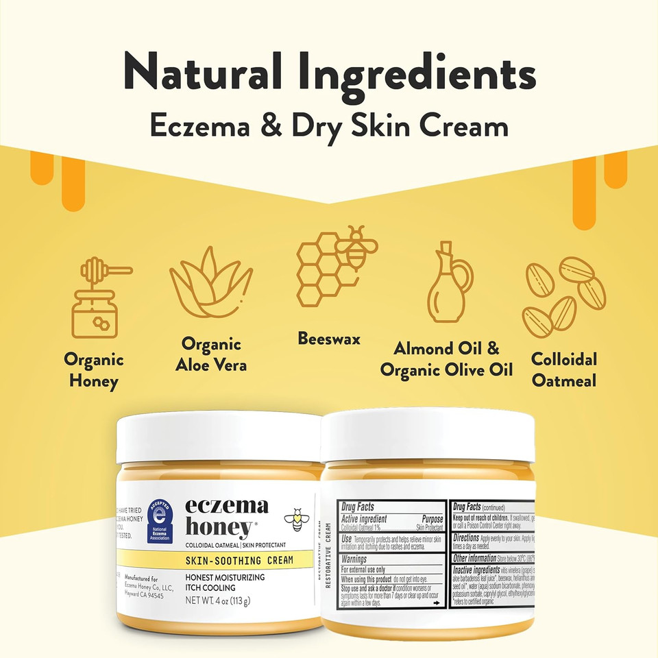 Eczema Honey Original Skin-Soothing Cream - Organic Hand & Body Eczema Relief - Natural Honey Lotion For Dry, Itchy, & Irritable Skin (4 Oz)