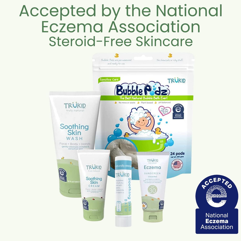Trukid Nea-Accepted Eczema Relief Bundle | Bubble Bath, Skin Cream, And Body Wash | All Natural Ingredients, Unscented, Hydrates, Moisturizes And Protects Irritated & Sensitive Skin | Three Products