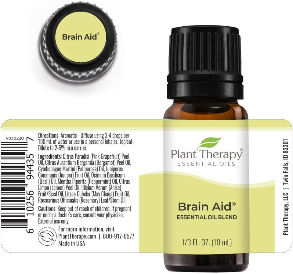 Plant Therapy Brain Aid Essential Oil Blend For Focus & Attention 100% Pure, Undiluted, Natural Aromatherapy, Therapeutic Grade 10 Ml (1/3 Oz)