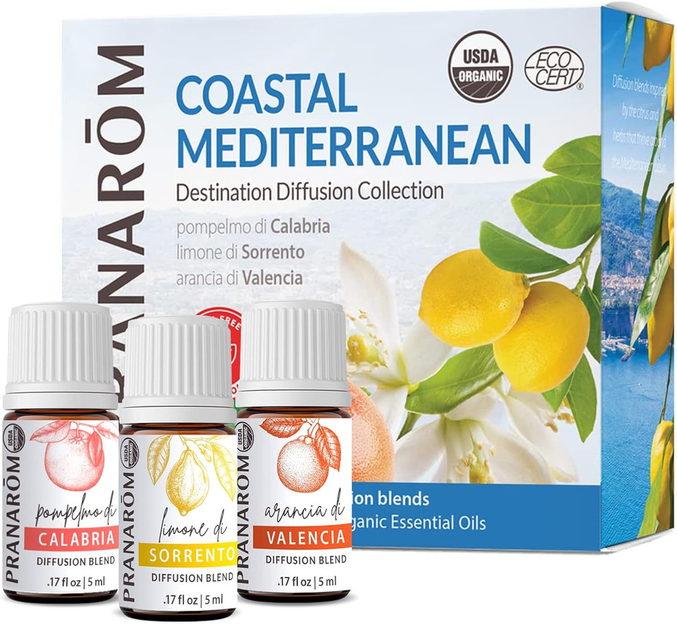 Pranarom - Coastal Mediterranean Diffusion Essential Oil Kit (3 - Pack Of 5Ml) Sorrento, Calabria, And Valencia - 100% Pure Essential Oil | Usda And Ecocert Certified Organic