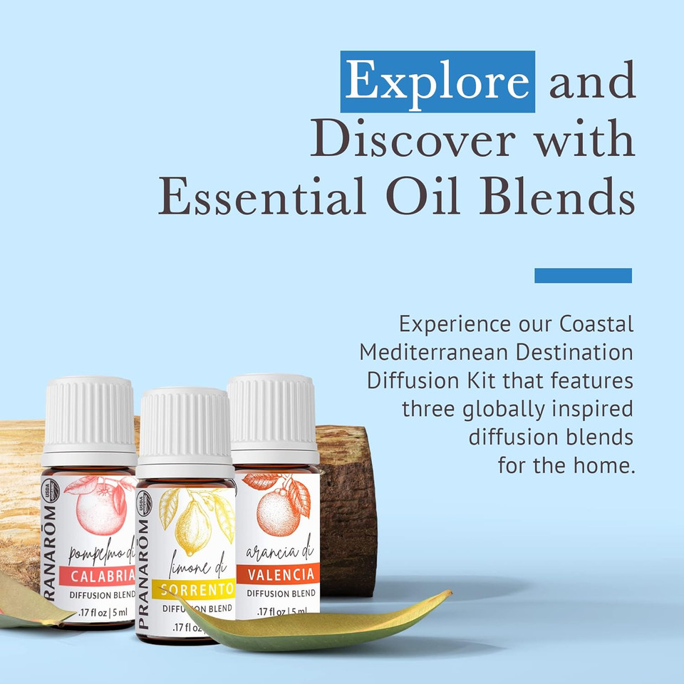Pranarom - Coastal Mediterranean Diffusion Essential Oil Kit (3 - Pack Of 5Ml) Sorrento, Calabria, And Valencia - 100% Pure Essential Oil | Usda And Ecocert Certified Organic