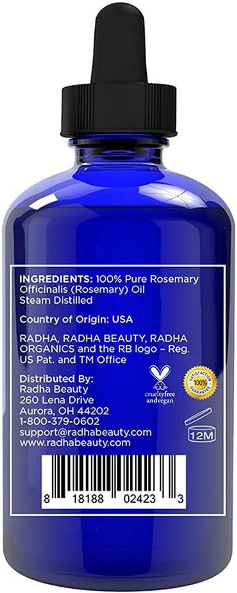 Radha Beauty - Huge 4 Oz. Rosemary Essential Oil - 100% Pure Therapeutic Grade, Steam Distilled For Aromatherapy, Relaxation, Scalp, Healthy Hair Growth, Anti-Aging, Dry Skin4 Fl Oz (Pack Of 1)
