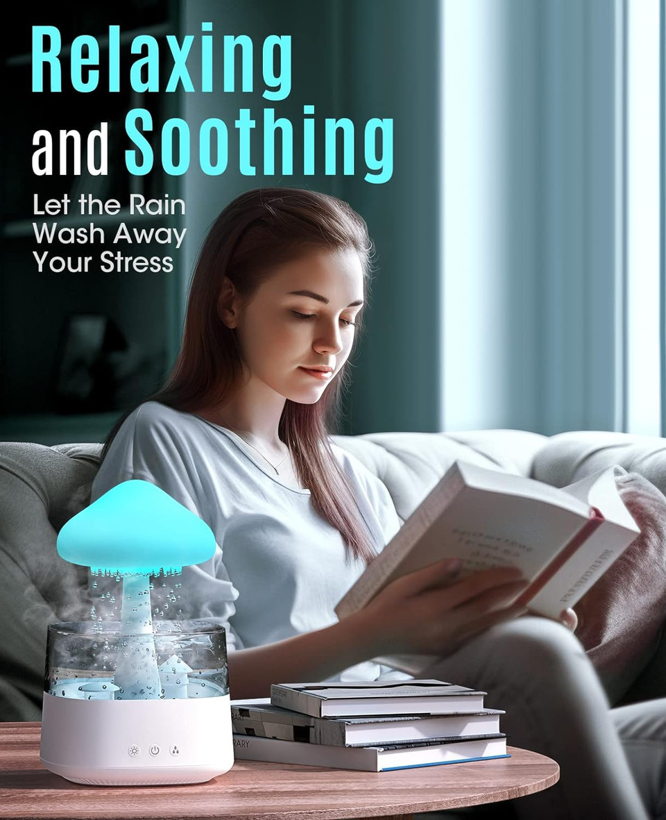 Rain Cloud Humidifier Water Drip, Mushroom Cloud Humidifier Rain Drop Sounds For Sleeping