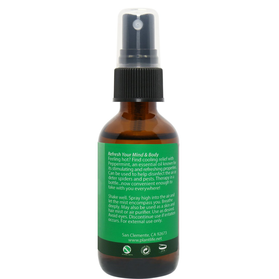 Plantlife Peppermint Mist Face And Body Spray - Straight From The Plant 100% Pure Therapeutic Grade - Take With You Everywhere - Made In California 2 Oz
