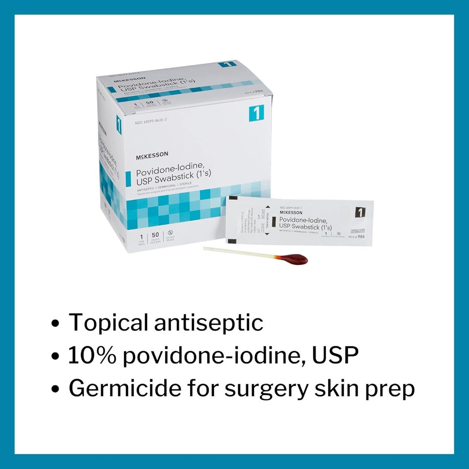 Mckesson Povidone-Iodine Impregnated Swab Stick, Sterile - 4 In, 50 Sticks, 1 Pack50 Count