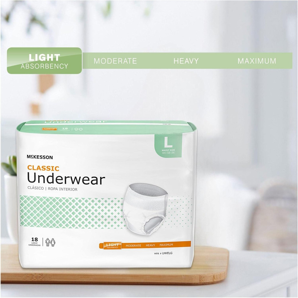 Mckesson Classic Underwear, Incontinence, Light Absorbency, Large, 72 Count