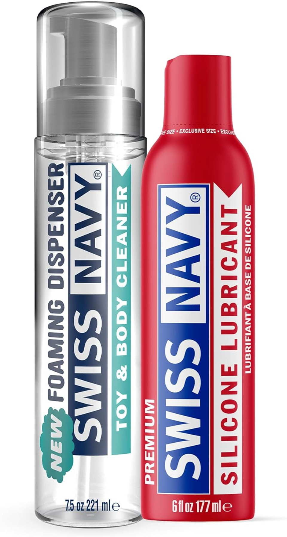 SWISS NAVY Toy & Body Foaming Cleaner 7oz and Premium Silicone-Based Personal Lubricant 6oz