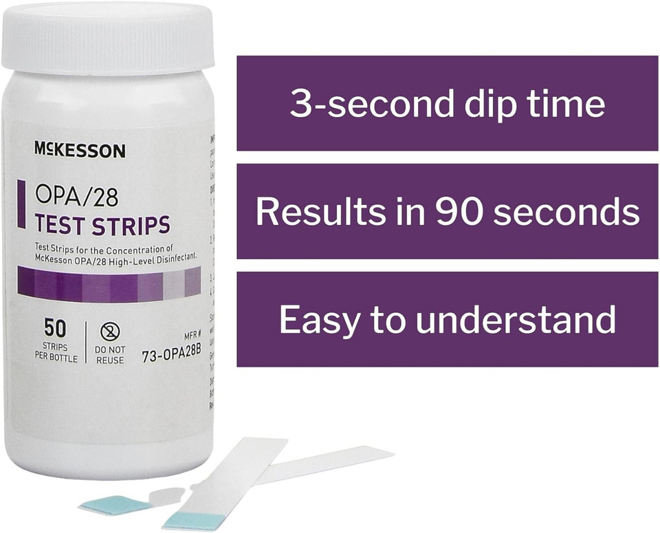 Mckesson Opa/28 Test Strips For Concentration Indicator, Single Use, 50 Count, 2 Packs, 100 Total