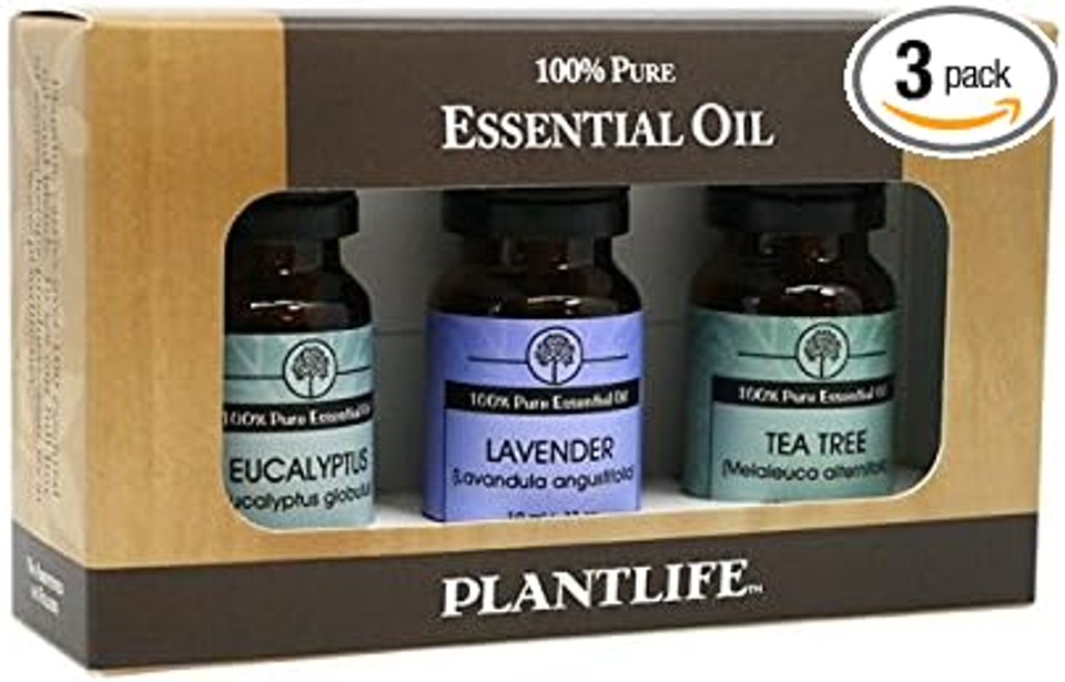 Plantlife Top Single Notes 3-Pack (Eucalyptus, Lavender, And Tea Tree) Aromatherapy Essential Oil Set - No Additives Or Fillers - Made In California 10 Ml