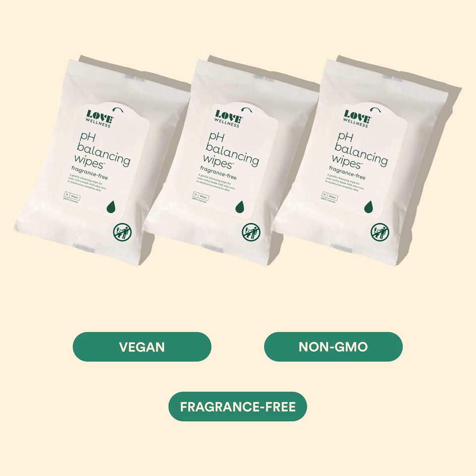 Love Wellness Ph Balancing Wipes For Women | Feminine Hygiene For Cleansing With Aloe Vera | Fragrance-Free Intimate Health | Moisturizing, Soothing & Calming For Sensitive Skin | Travel Size | 3-Pack