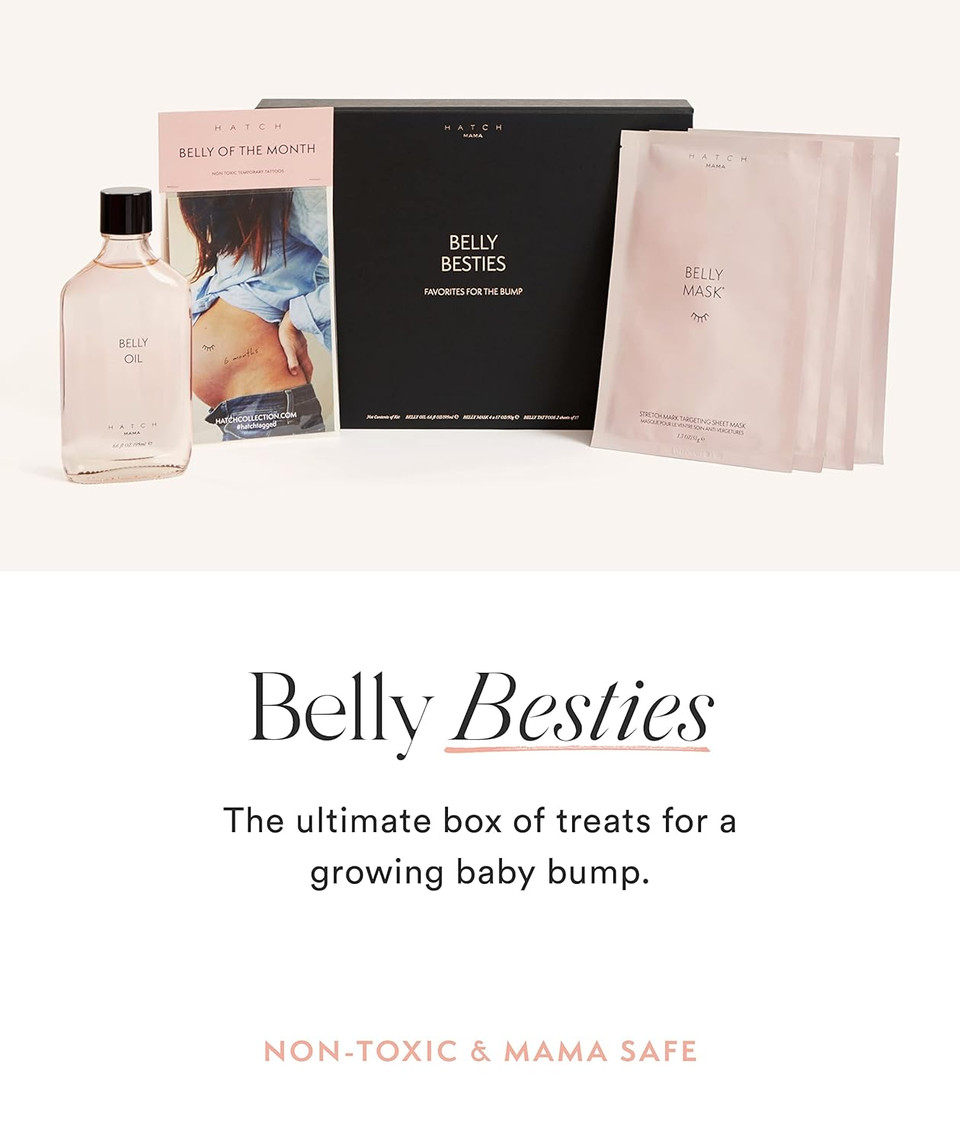 Hatch Belly Bestie Kit - Belly Oil, 4 Belly Masks, & Non-Toxic Belly Tattoos - Maternity Essentials - Belly-Centric Faves Perfect Maternity Gift