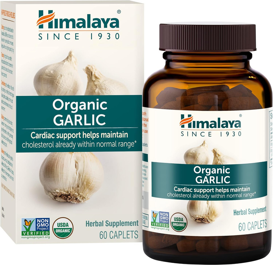 Himalaya Organic Garlic, For Total Heart Health, Cholesterol And Immune Support, 1,400 Mg, 60 Caplets, 15 Day Supply60 Count (Pack Of 1)