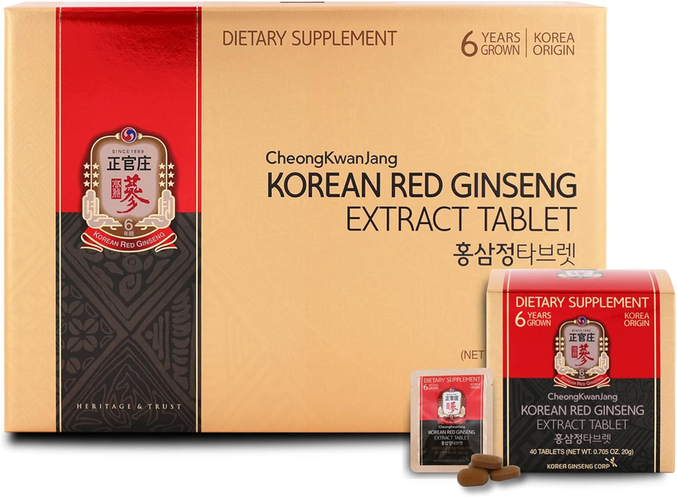 Cheongkwanjang (New) Korean Red Ginseng Extract Tablet Energy Boost, Immune Support Pills For Men & Women, Natural Energy Supplements, Circulation, Brain Focus - 240 Count