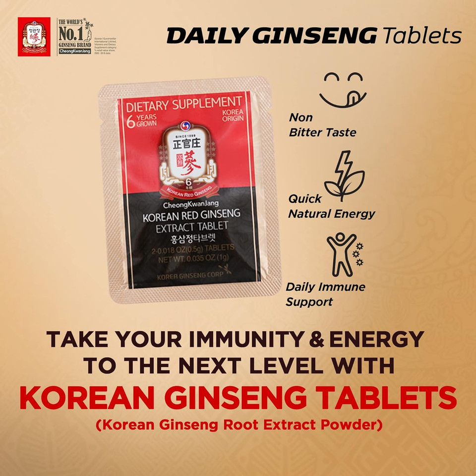 CheongKwanJang (New) Korean Red Ginseng Extract Tablet Energy Boost, Immune Support Pills for Men & Women, Natural Energy Supplements, Circulation, Brain Focus - 240 Count