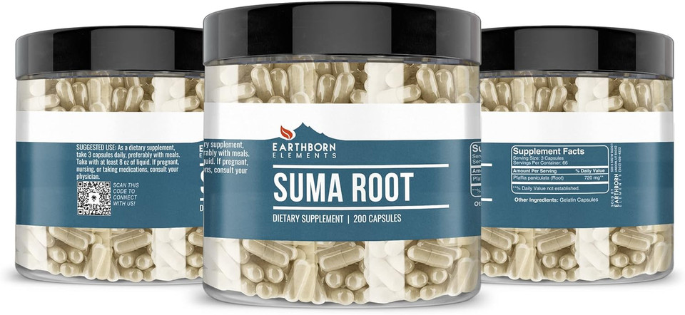 Earthborn Elements Suma Root & Siberian Eleuthero Capsule Bundle (200 Capsules Each), Pure & Undiluted, No Additives