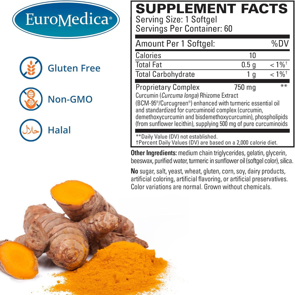 Euromedica Curapro 750 Mg - 60 Softgels, Pack Of 2 - High Potency Turmeric Curcumin Supplement - Liver, Brain & Immune Support - 120 Total Servings60 Count (Pack Of 2)