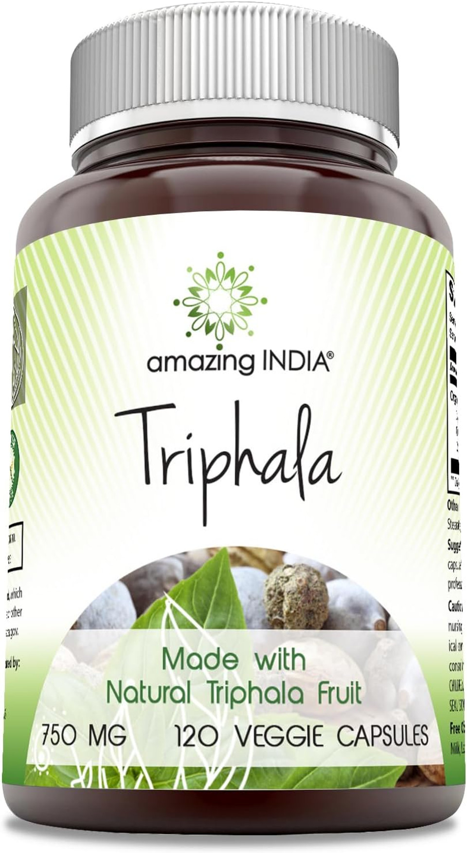 Amazing India Natural Triphala (3 Fruits) 750 Mg 120 Veggie Capsules | Non-Gmo | Gluten Free