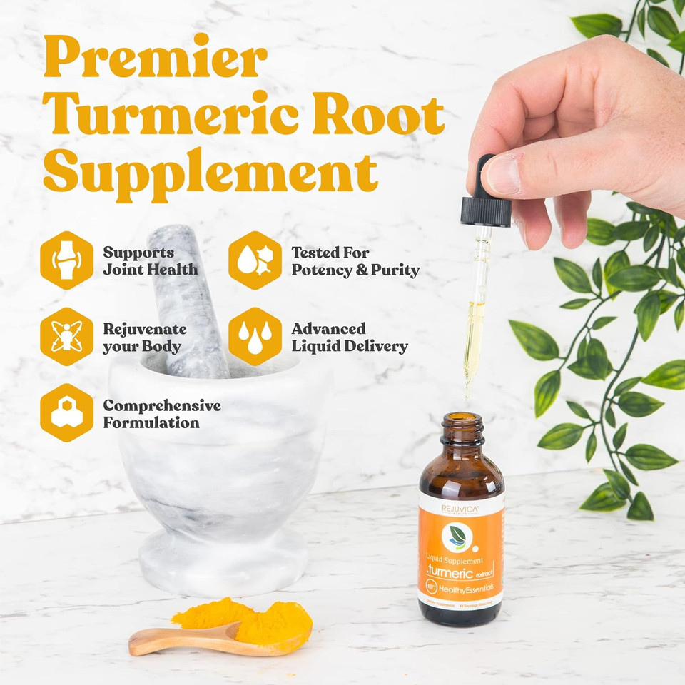 Healthy Essentials Turmeric - Turmeric Root Extract With Natural Curcumin - Liquid Delivery For Better Absorption - Supports Joint Health