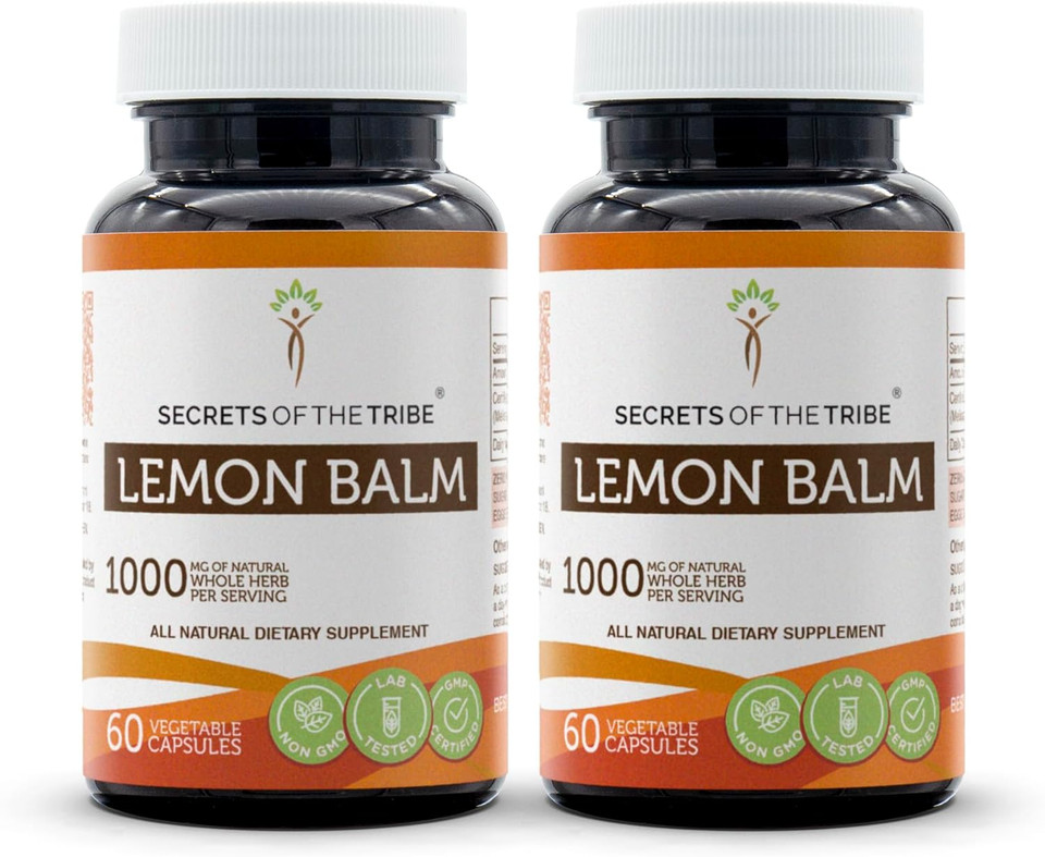 Secrets Of The Tribe Lemon Balm 60 Capsules(2 Pcs.), 1000 Mg, Lemon Balm (Melissa Officinalis) Dried Leaf (2X60 Capsules)