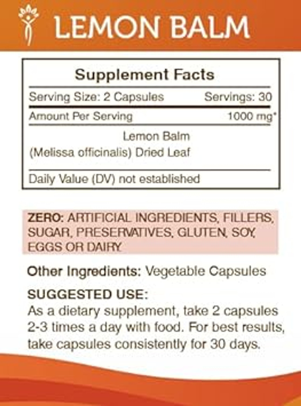 Secrets Of The Tribe Lemon Balm 60 Capsules(2 Pcs.), 1000 Mg, Lemon Balm (Melissa Officinalis) Dried Leaf (2X60 Capsules)