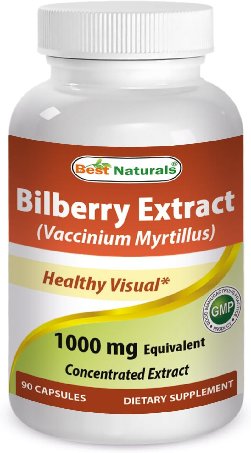 Best Naturals Bilberry Extract 1000Mg Capsule (Non-Gmo) Supports Healthy Vision, 90 Count