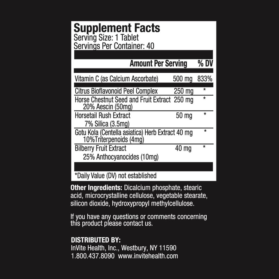 Invite Health Veins Hxã¢Â® - Supports Veins And Circulatory Health - Contains Vitamin C, Citrus Bioflavonoids, Horse Chestnut Seed, Gotu Kola, Bilberry Fruit - 60 Tablets