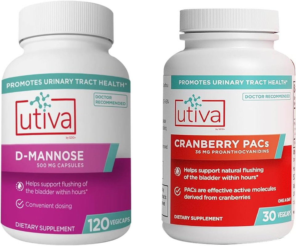 Szio+ Utiva Cranberry PACs 30 Vegi Capsules Cranberry Supplement for Urinary Tract Health for Women and Men + Utiva D-Mannose 500mg 120 Capsules Naturally Flush The Bladder and Urinary Tract