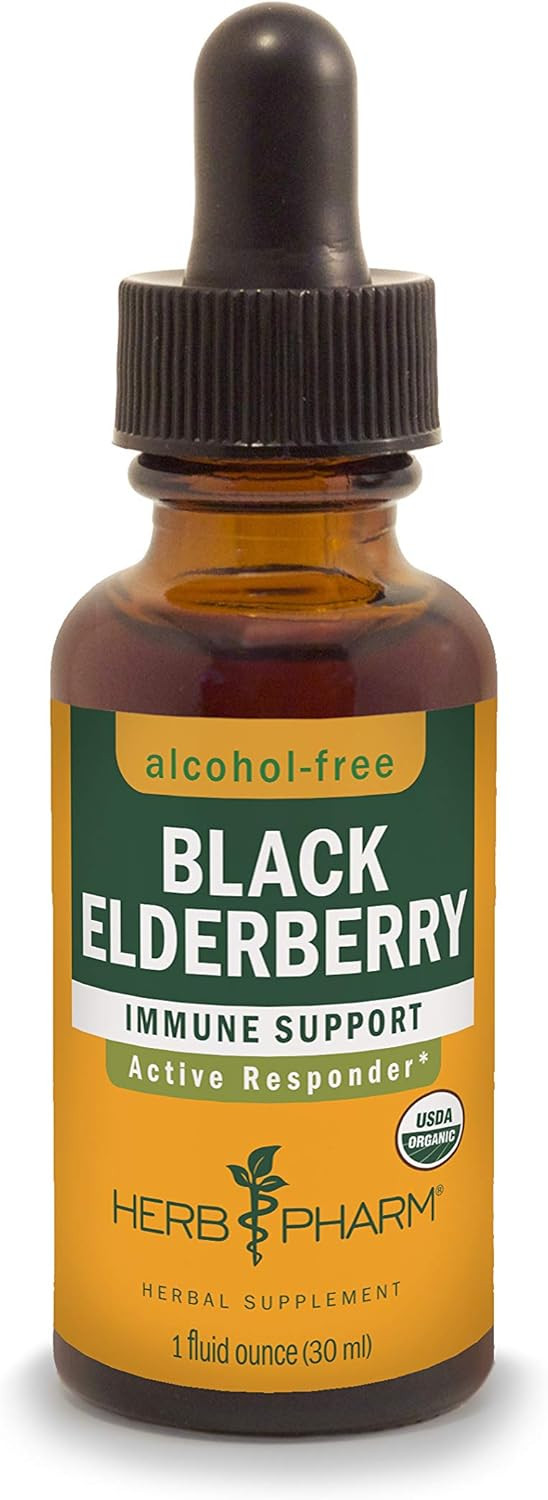 Herb Pharm Certified Organic Black Elderberry Liquid Extract For Immune System Support, Alcohol-Free Glycerite, 1 Ounce