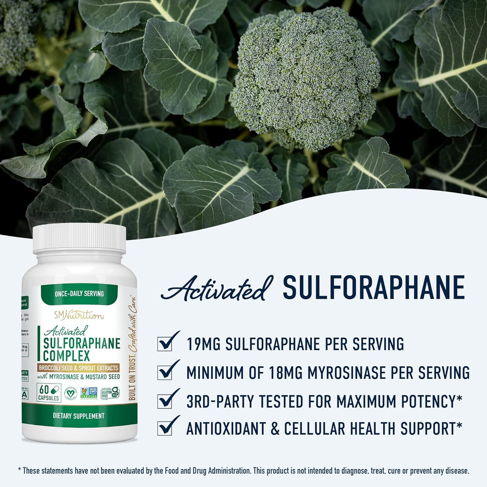 20MG Sulforaphane | From Broccoli Sprouts & Seed Extract | 565MG Microbeadlet Complex | 26MG of Glucoraphanin + Myrosinase | Complete NRF2 Activator, Antioxidant & Cellular Health Supplement | 60 Ct