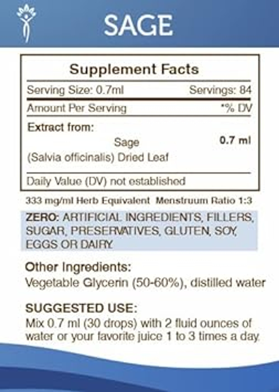 Secrets Of The Tribe Sage Liquid Extract Alcohol-Free Tincture, Sage (Salvia Officinalis) Dried Leaf (2 Fl Oz)2.00 Fl Oz (Pack Of 1)