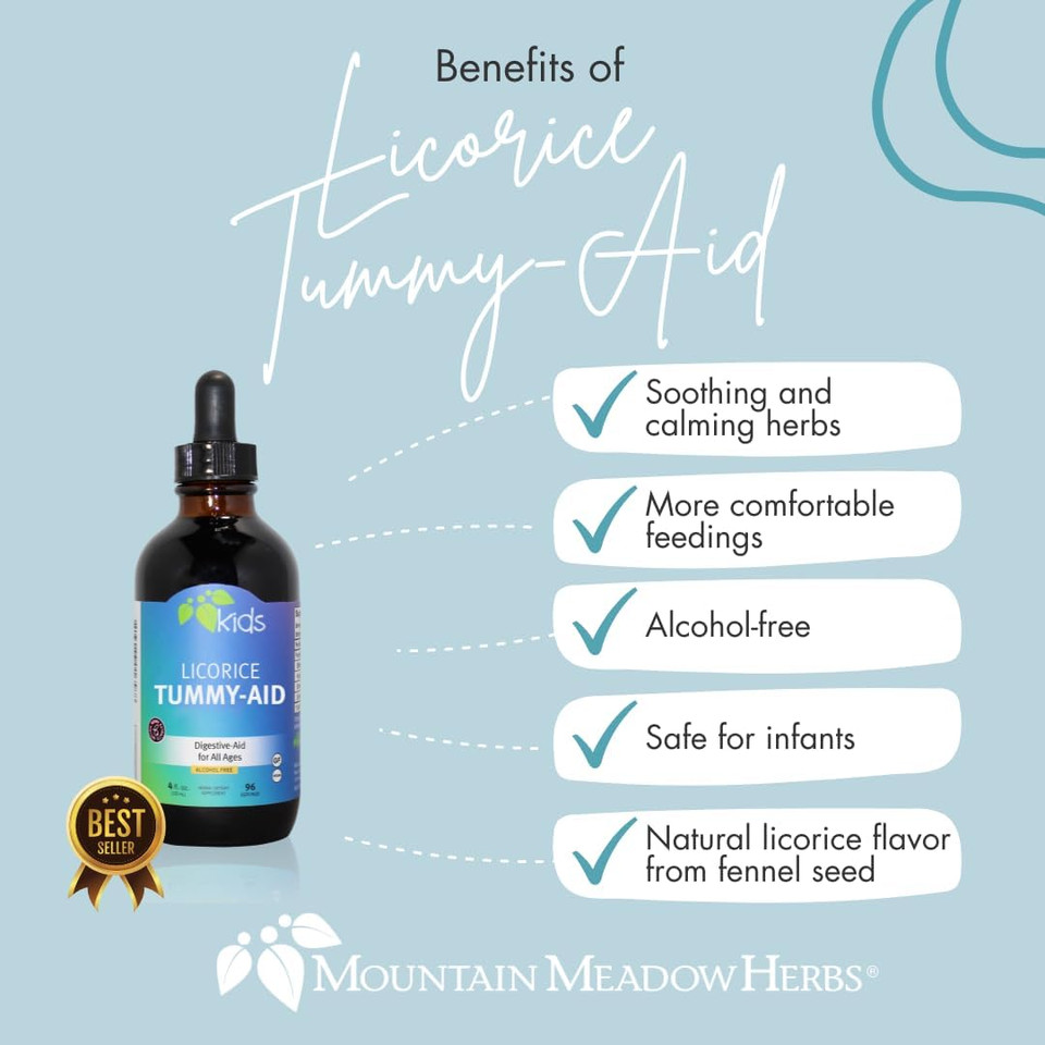 Mountain Meadow Herbs Licorice Tummy Aid For Young Ones With Gas, Colic, Or Upset Stomach | Natural Gas Drops For Infants | Alcohol-Free | 4 Oz4 Ounce