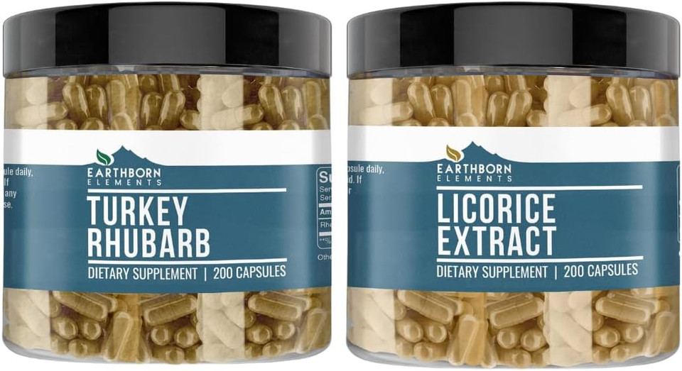 Earthborn Elements Turkey Rhubarb & Licorice Extract Capsules Bundle (200 Capsules), Pure & Undiluted, No Additives