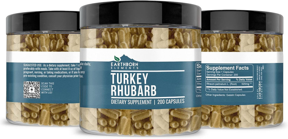 Earthborn Elements Turkey Rhubarb & Licorice Extract Capsules Bundle (200 Capsules), Pure & Undiluted, No Additives