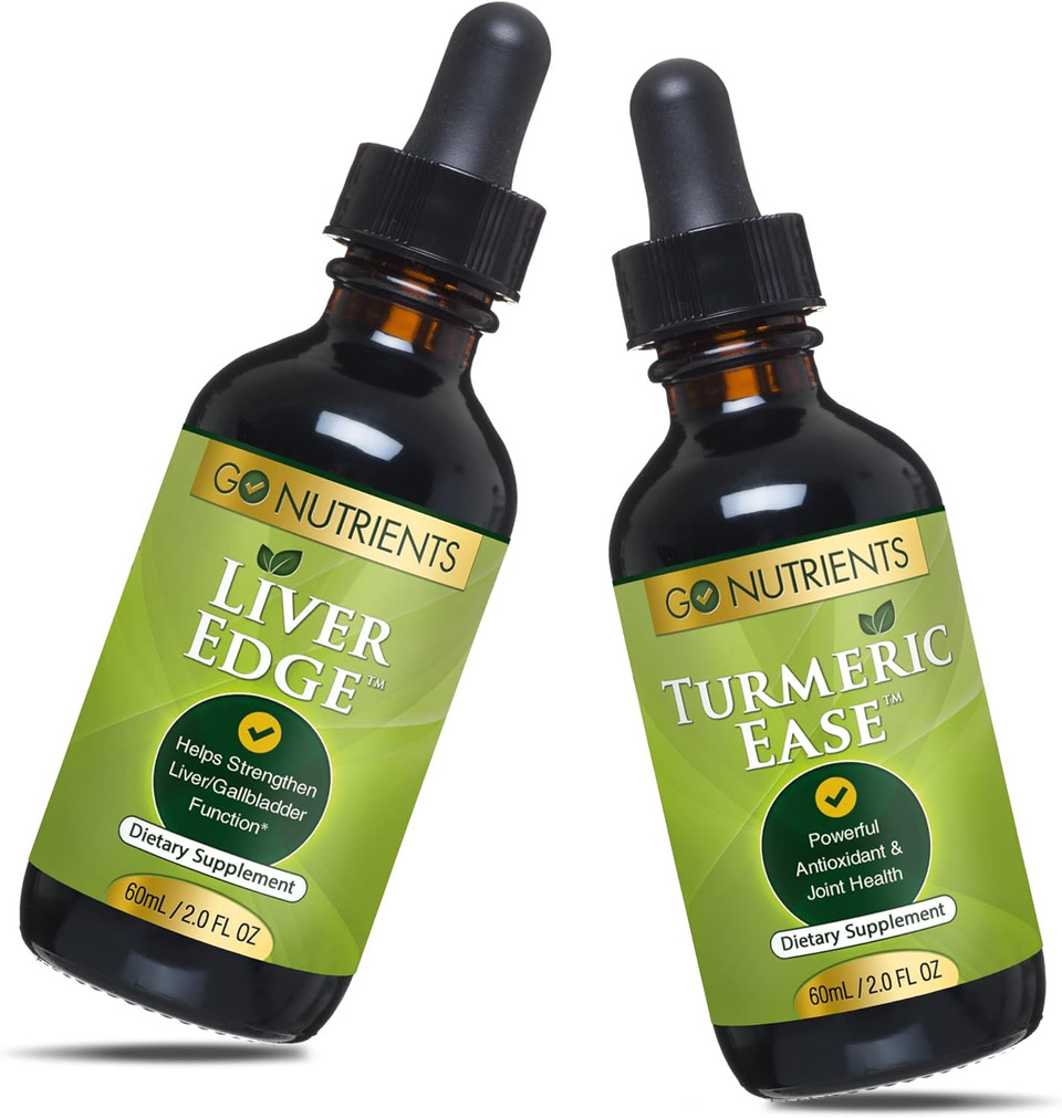 Go Nutrients Liver Edge & Turmeric Ease Healthy, & Easy To Take Liquid Turmeric Extract Liver Cleanse & Advanced Liver Supplement Milk Thistle Seed, Dandelion Root, Wormwood Leaf, Turmeric Root